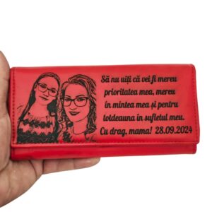cadou personalizat portofel dama piele naturala rosu Mereu