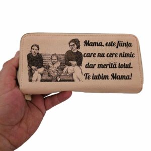 Portofel dama piele naturala 2 fermoare roze Mama nu cere nimic