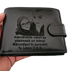 portofel negru cu capsa Adevaratele valori Te iubim