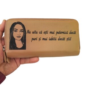 portofel dama piele naturala 2 fermoare roze Nu uita ca esti
