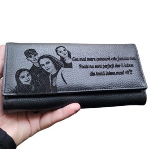 Portofel dama personalizat piele naturala negru Cea mai mare comoara