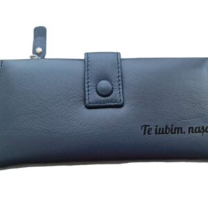 portofel dama piele naturala albastru cu catarama