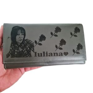 portofel dama gri personalizat cu poza si nume Trandafiri