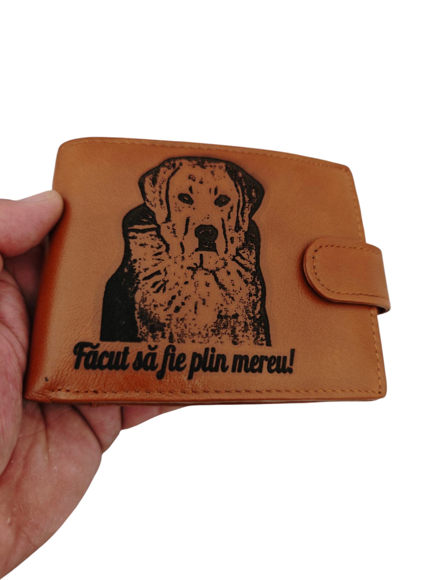 portofel maro coniac cu capsa personalizat catel1