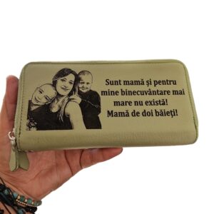 cadou personalizat portofel dama piele naturala cu fermoar verde praz