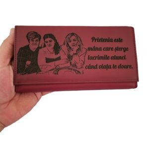 portofel dama piele naturala rosu Mana care sterge