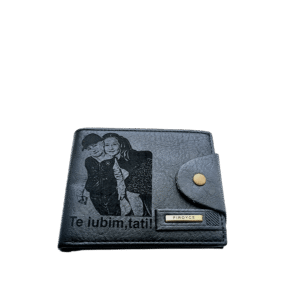 Portofel Personalizat cu poza e2, barbati, piele , cu capsa, negru