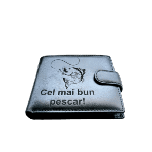 Portofel Personalizat 'Cel mai bun pescar', barbati, piele naturala, negru
