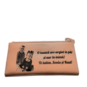 Portofel Personalizat 'O bunica', dama, piele naturala, maro