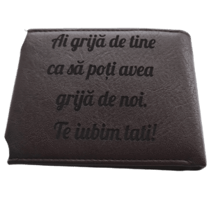 Portofel Personalizat 'Ai grija de tine', barbati, piele , cu capsa, maro
