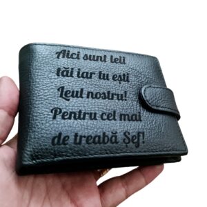 Portofel Personalizat 'Aici sunt leii tai', barbati, piele naturala , negru