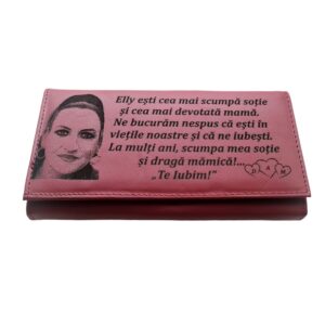 Portofel Personalizat 'Elly esti cea mai scumpa', dama, piele naturala, rosu