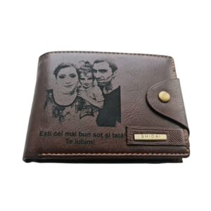 Portofel Personalizat 'Esti cel mai bun sot 2', barbati, piele, cu capsa, maro