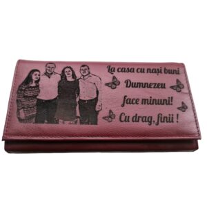 Portofel Personalizat 'La casa cu nasi buni', dama, piele naturala, rosu