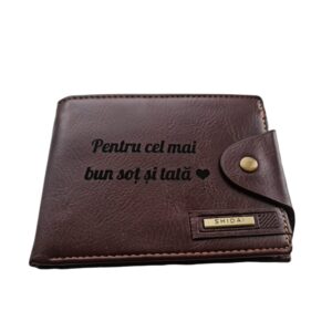 Portofel Personalizat 'Pentru cel mai bun sot', barbati, piele, cu capsa, maro
