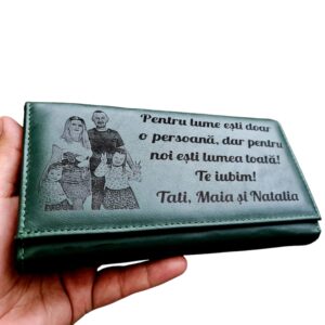 Portofel Personalizat 'Pentru lume esti doar o persoana', dama, piele naturala, verde