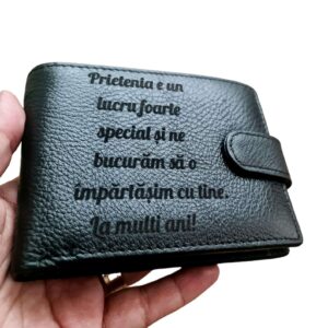 Portofel Personalizat 'Prietenia este un lucru foarte special', barbati, piele naturala , negru