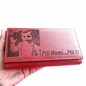 Portofel Personalizat 'Ptii Mami... Ptii', dama, piele naturala, rosu