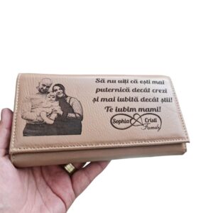 Portofel Personalizat 'Sa nu uiti ca esti mai puternica', dama, piele naturala, crem