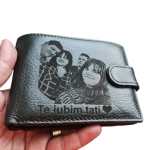 Portofel Personalizat 'Te iubim Tati 3', barbati, piele naturala , negru