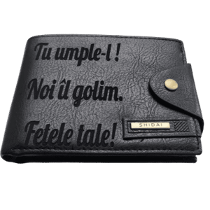 Portofel Personalizat 'Tu umple-l', barbati, piele, cu capsa, negru