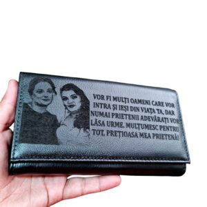 Portofel Personalizat 'Vor fi multi oameni', dama, piele naturala, negru