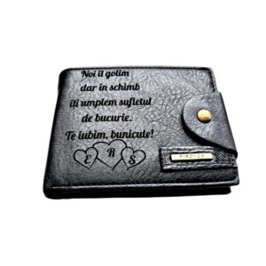 Portofel Personalizat 'Noi il golim', barbati, piele , cu capsa, negru