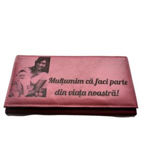 Portofel Personalizat 'Multumim', dama, piele naturala, rosu