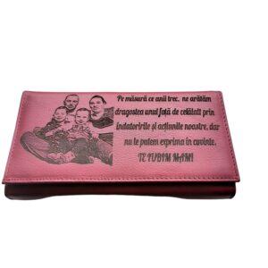Portofel Personalizat 'Te iubim mami 2', dama, piele naturala, rosu