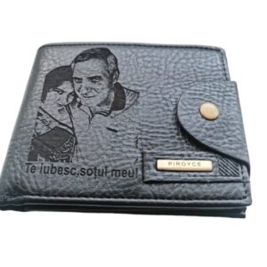 Portofel Personalizat 'Te iubesc sotul meu', barbati, piele , cu capsa, negru
