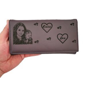 portofel piele naturala mov cu mpoza si inimioare si nume