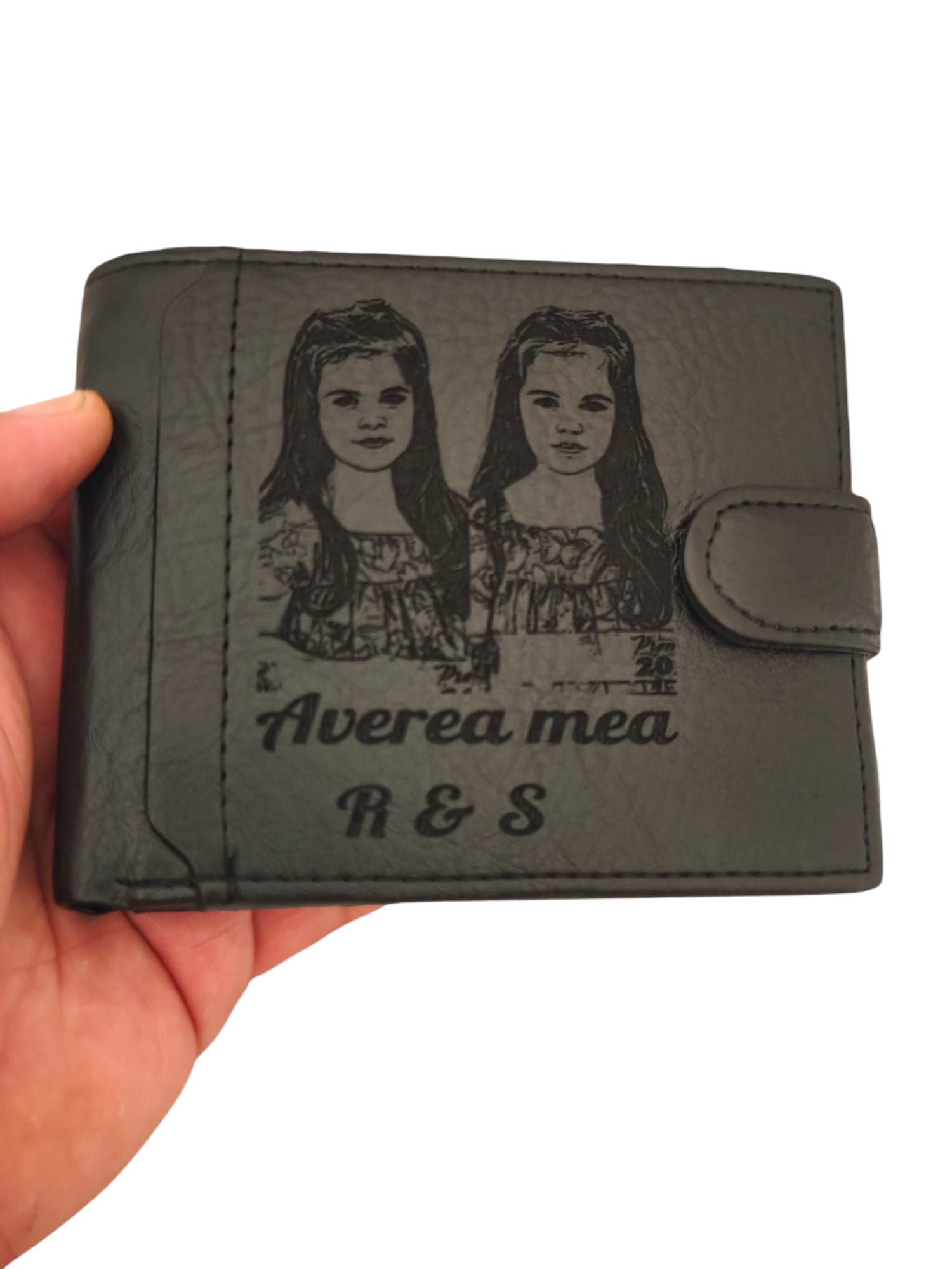 portofel negru cu capsa  Poza si text personalizat Averea