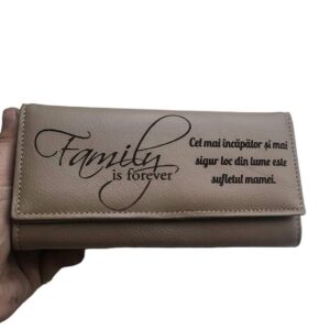 Portofel personalizat dama piele naturala beige Cel mai incapator