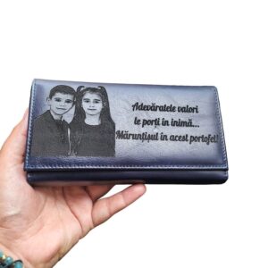 portofel dama albastru piele naturala personalizat Adevaratele Valori